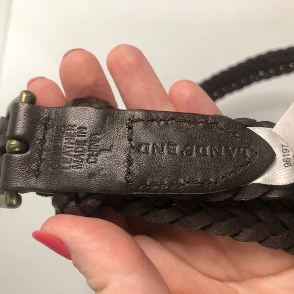 lands end brown leather braided belt large 1 inch wide classic work wear staple - Picture 5 of 8